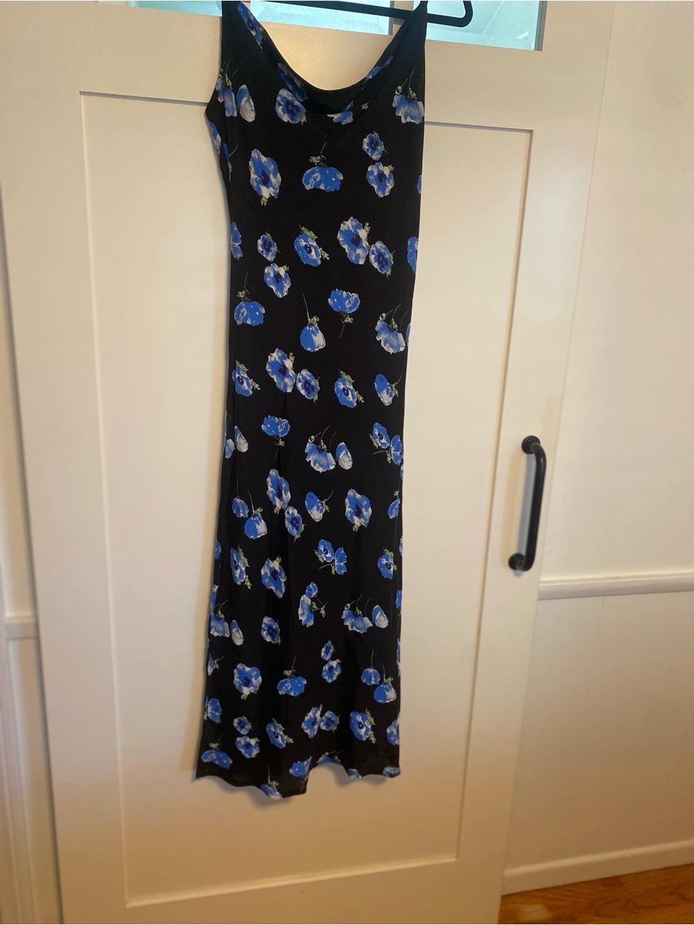 Mango Black Maxi Slip Skirt with Blue Floral Pattern